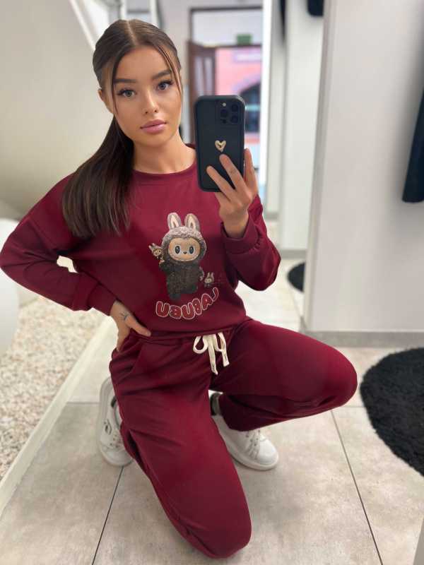 NB628 Komplet Masełkowy Długi Rękaw Labubu Bordowy