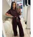 NB645 Komplet Masełkowy Szeroka Nogawka Lampasy Czekolada