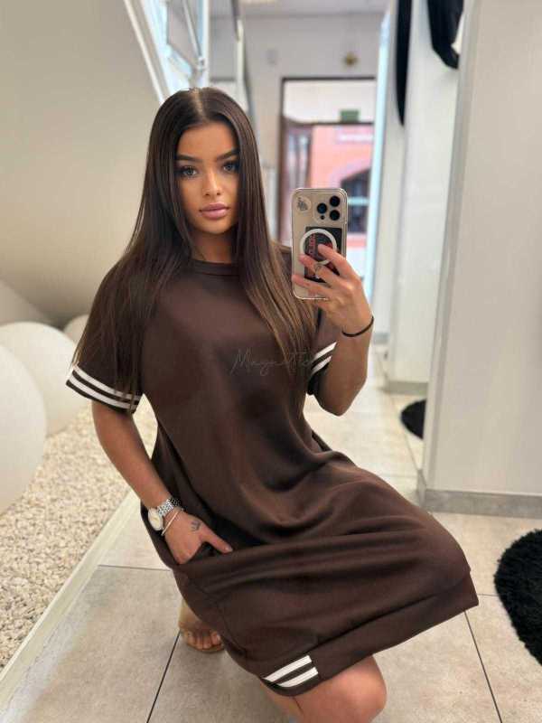 NB648 Tunika Masełkowa z Lampasem Czekolada