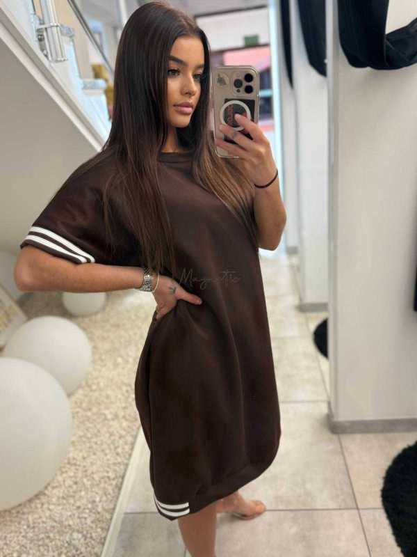 NB648 Tunika Masełkowa z Lampasem Czekolada