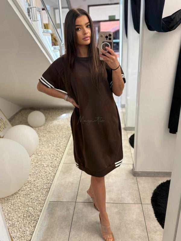 NB648 Tunika Masełkowa z Lampasem Czekolada