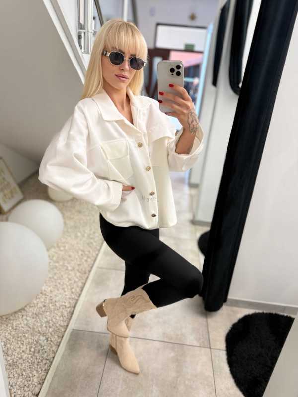 K632 Kurtka Katanka Zamszowa Oversize Ecru