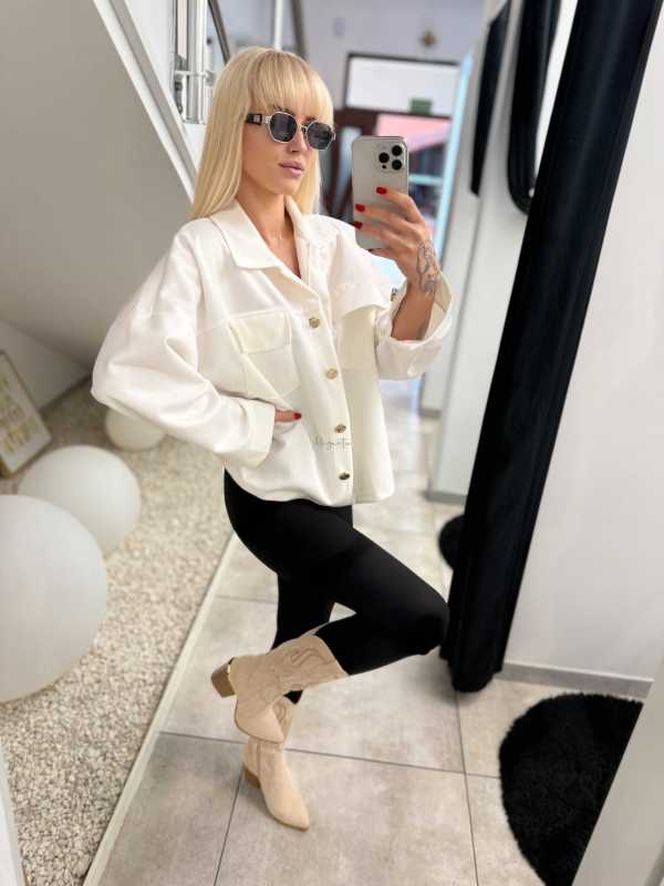 K632 Kurtka Katanka Zamszowa Oversize Ecru