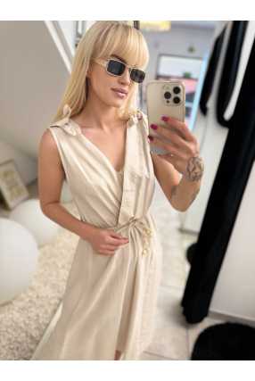 NB581 Sukienka z Wiskozy Kokardki Jasny Beż