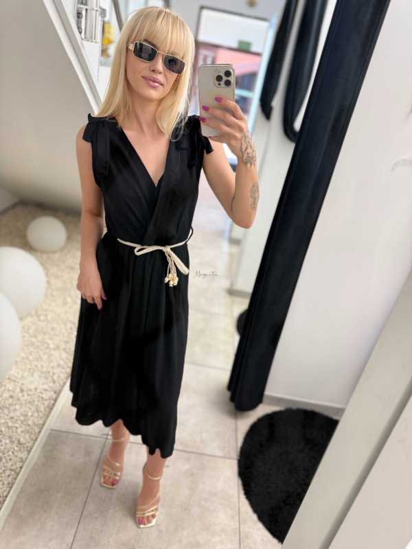 NB581 Sukienka z Wiskozy Kokardki Czarna