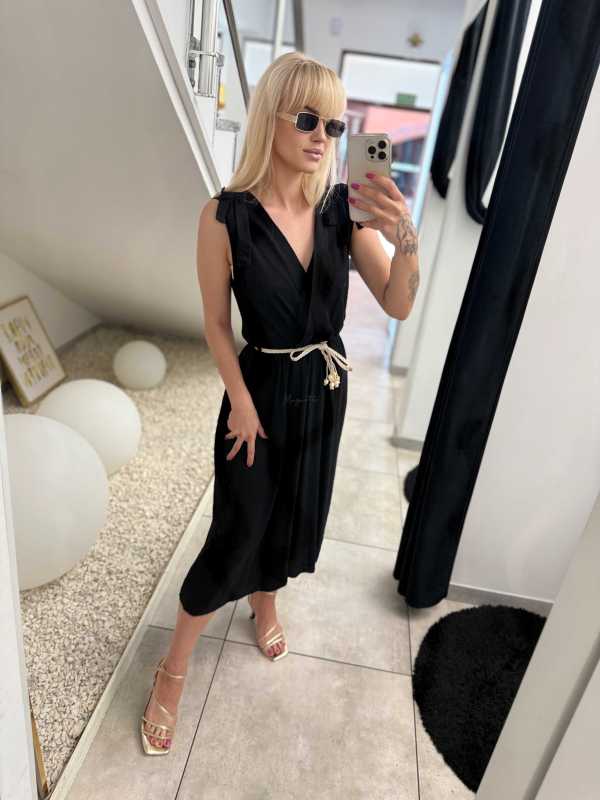 NB581 Sukienka z Wiskozy Kokardki Czarna