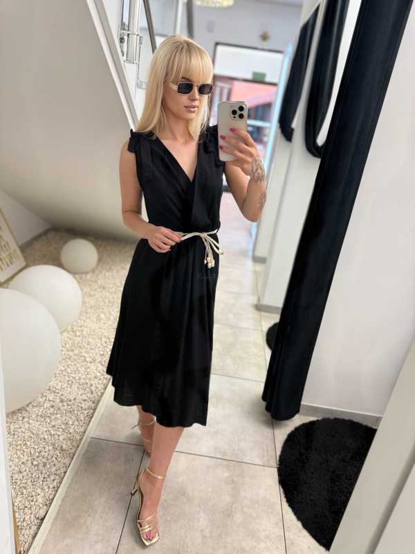 NB581 Sukienka z Wiskozy Kokardki Czarna