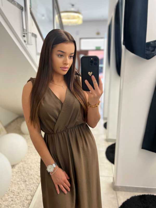 NB581 Sukienka z Wiskozy Kokardki Czekolada