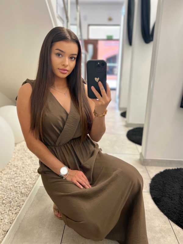 NB581 Sukienka z Wiskozy Kokardki Czekolada