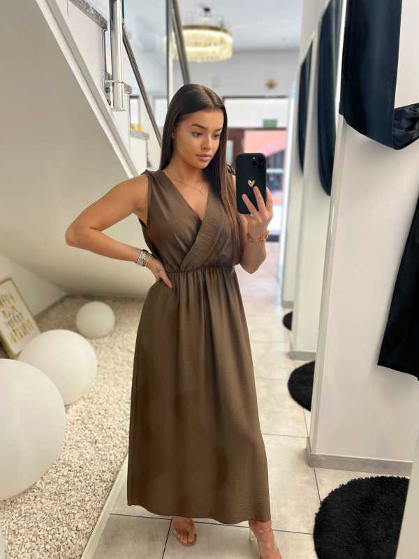 NB581 Sukienka z Wiskozy Kokardki Czekolada