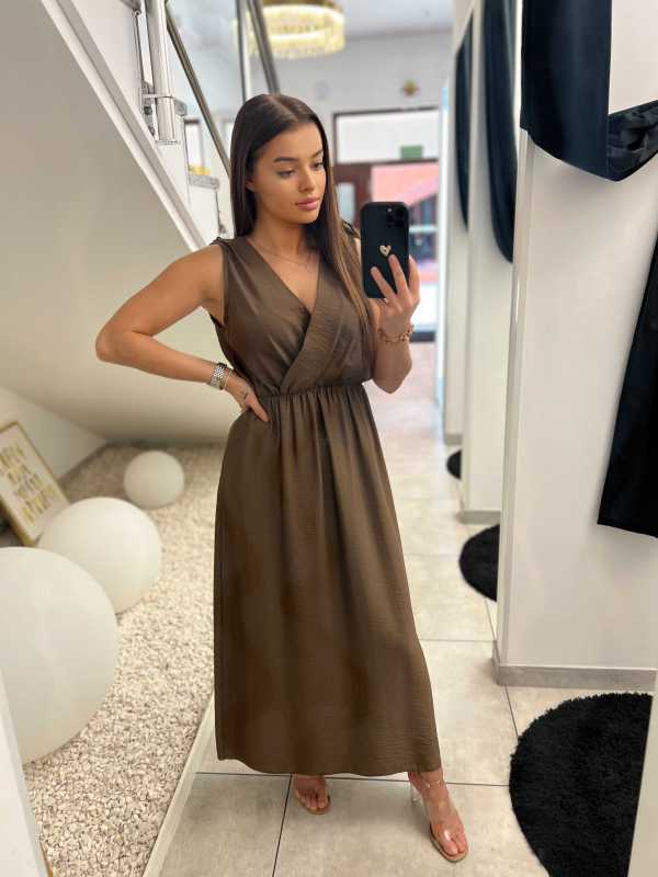 NB581 Sukienka z Wiskozy Kokardki Czekolada