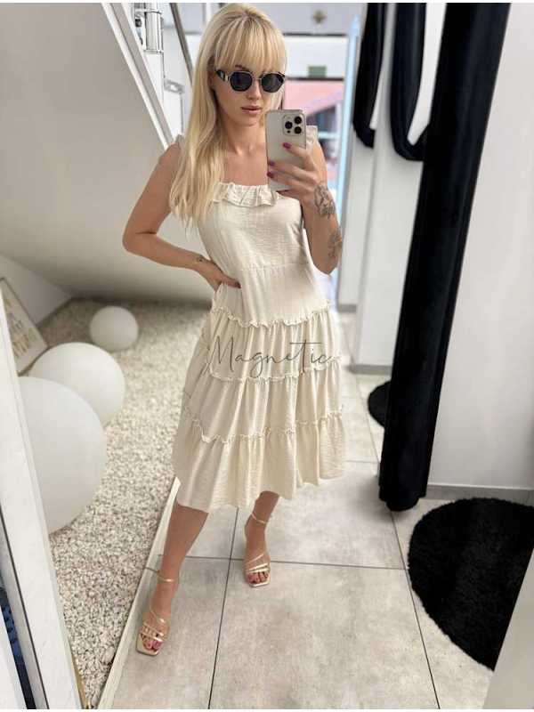 NB625 Sukienka Hiszpanka z Wiskozy Jasny Beż
