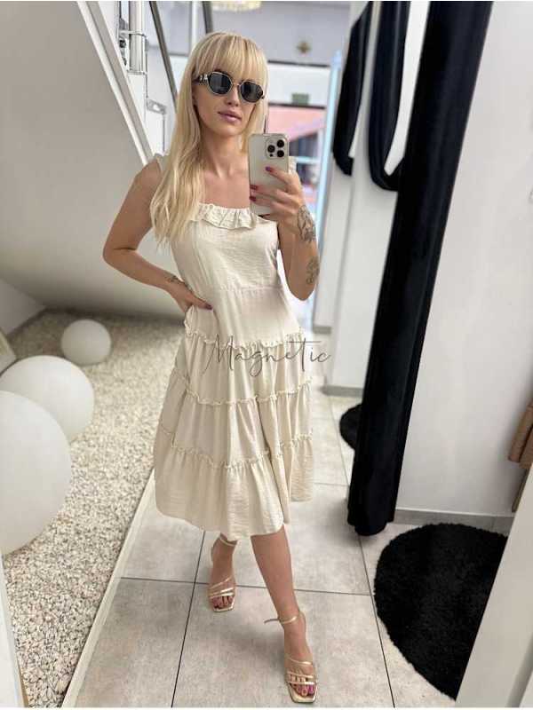 NB625 Sukienka Hiszpanka z Wiskozy Jasny Beż
