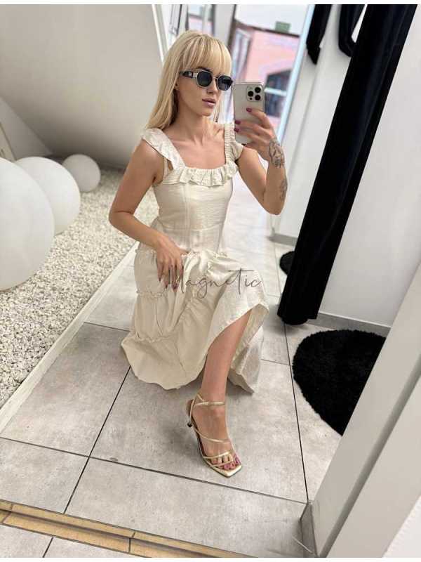 NB625 Sukienka Hiszpanka z Wiskozy Jasny Beż