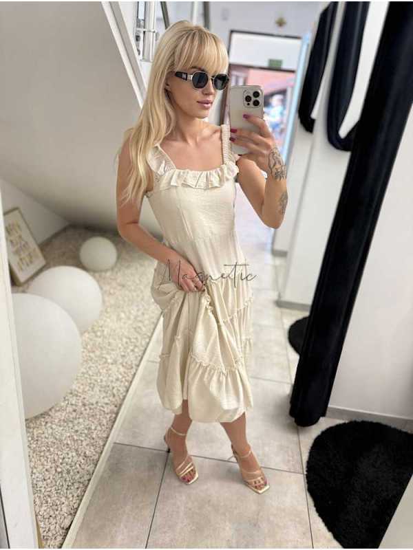 NB625 Sukienka Hiszpanka z Wiskozy Jasny Beż