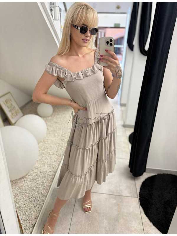 NB625 Sukienka Hiszpanka z Wiskozy Beżowo-Szara