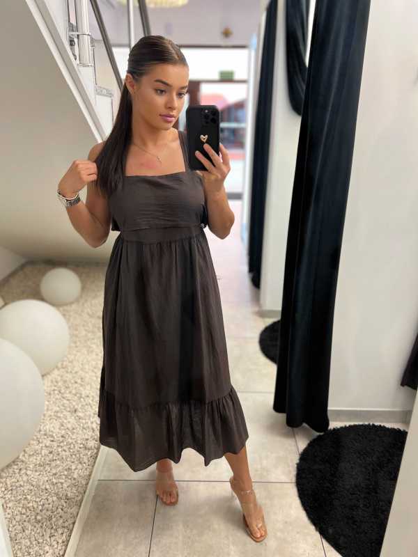 NB597 Sukienka z Bawełny Wiązana z Tyłu Czekolada