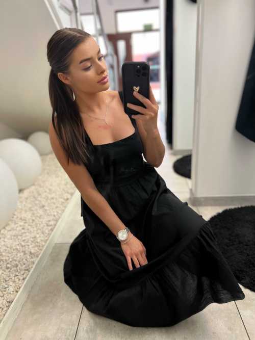 NB597 Sukienka z Bawełny Wiązana z Tyłu Czarna