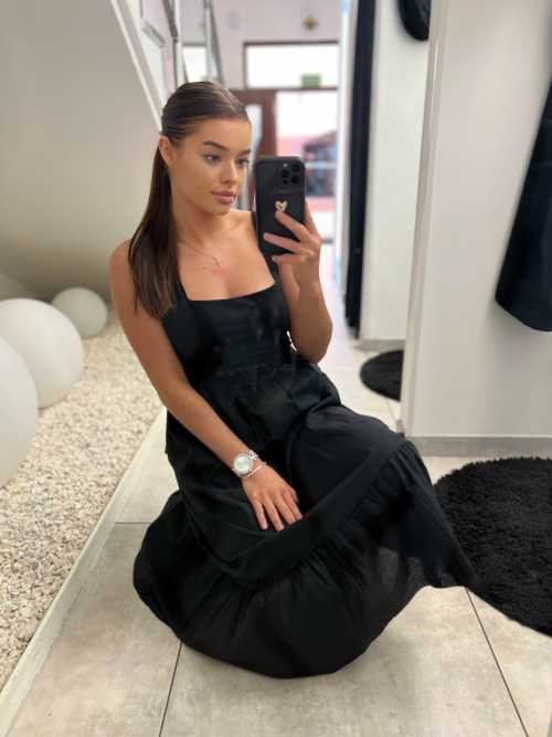 NB597 Sukienka z Bawełny Wiązana z Tyłu Czarna