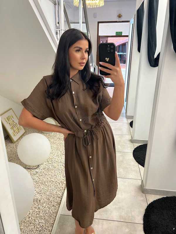 NB498 Sukienka Szmijzerka Czekolada