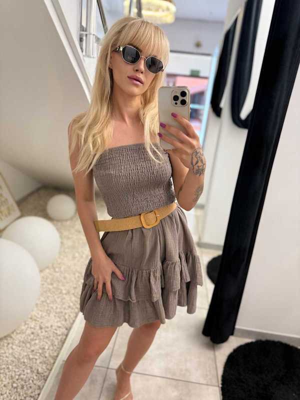 CH606 Sukienka Hiszpanka Tuba Muślin Mocca