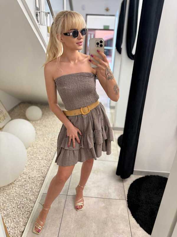 CH606 Sukienka Hiszpanka Tuba Muślin Mocca