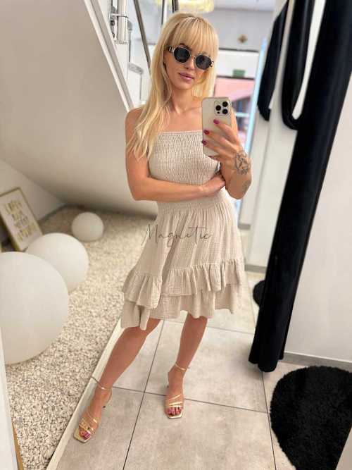 CH606 Sukienka Hiszpanka Tuba Muślin Beżowa