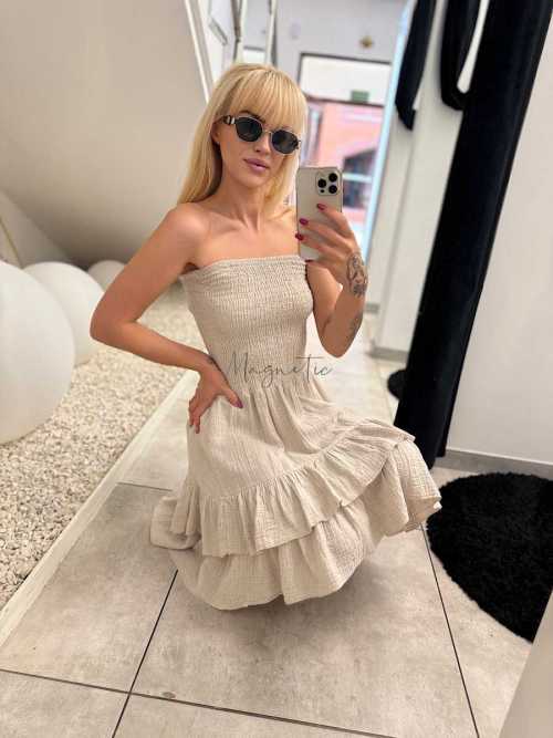 CH606 Sukienka Hiszpanka Tuba Muślin Beżowa