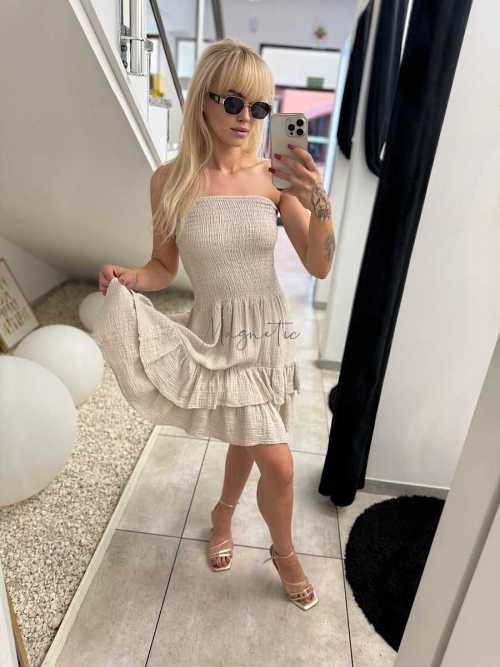 CH606 Sukienka Hiszpanka Tuba Muślin Beżowa