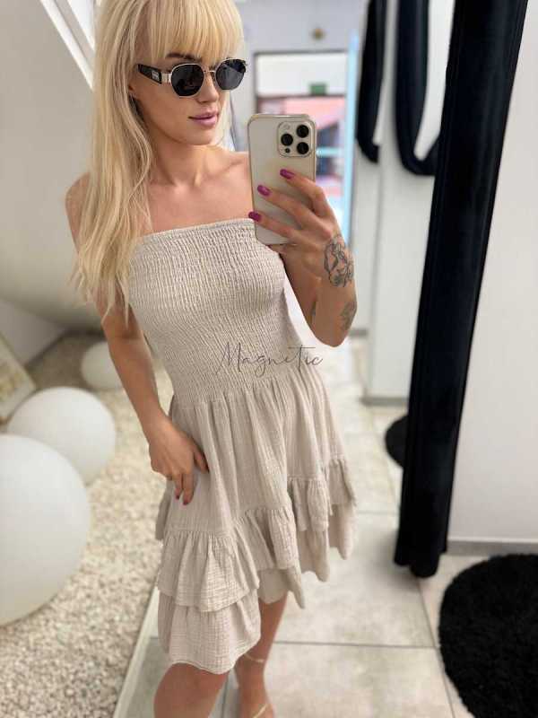 CH606 Sukienka Hiszpanka Tuba Muślin Beżowa