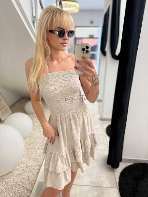CH606 Sukienka Hiszpanka Tuba Muślin Beżowa