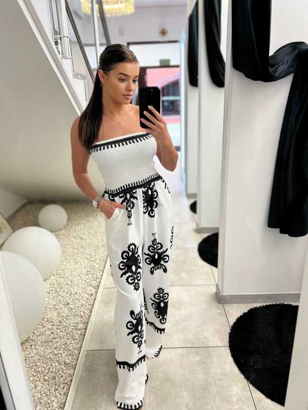 NB621 Kombinezon Tuba Wzory Biało-Czarny