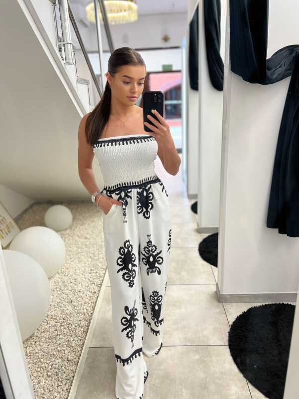 NB621 Kombinezon Tuba Wzory Biało-Czarny