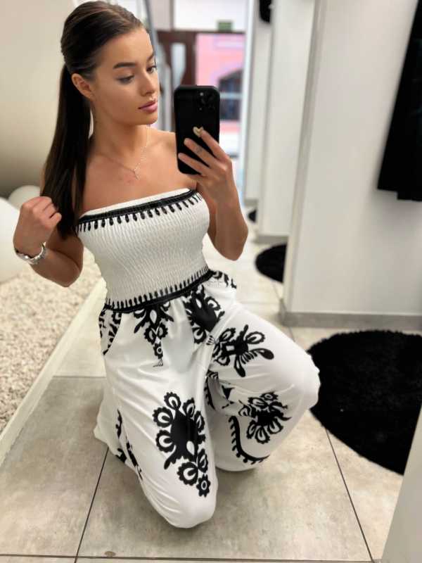 NB621 Kombinezon Tuba Wzory Biało-Czarny