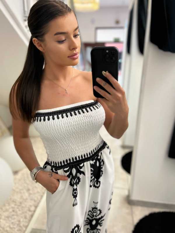 NB621 Kombinezon Tuba Wzory Biało-Czarny