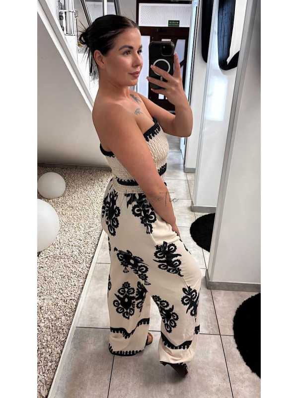NB621 Kombinezon Tuba Wzory Beżowo-Czarny