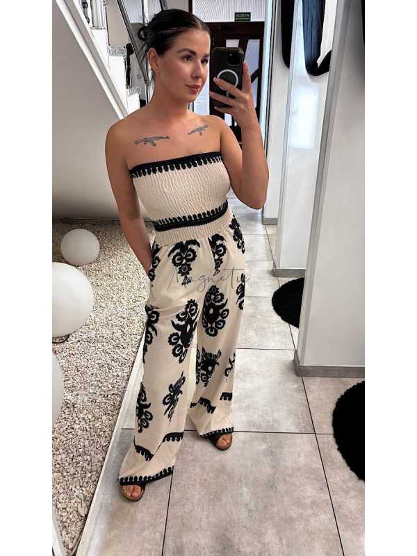 NB621 Kombinezon Tuba Wzory Beżowo-Czarny