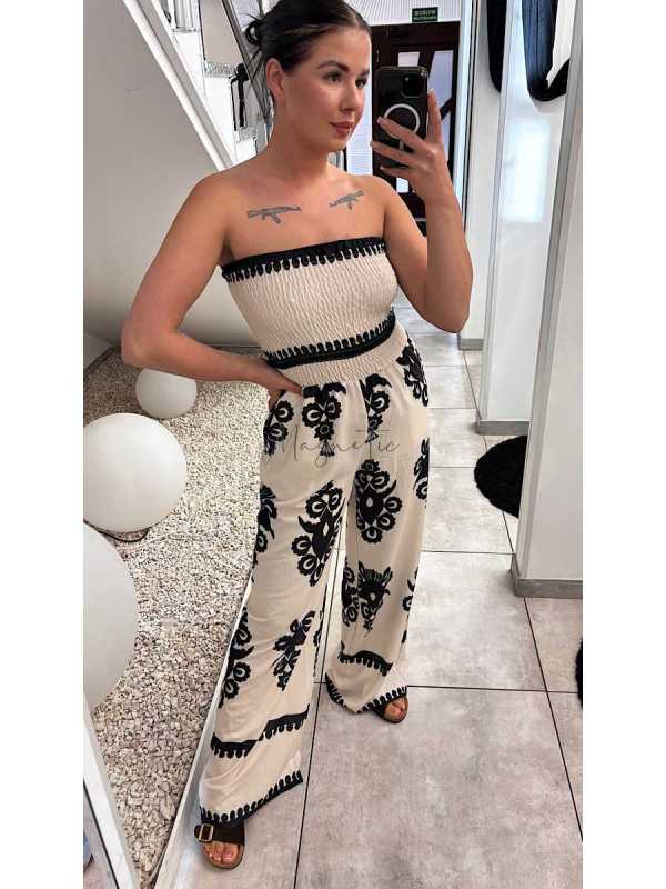 NB621 Kombinezon Tuba Wzory Beżowo-Czarny