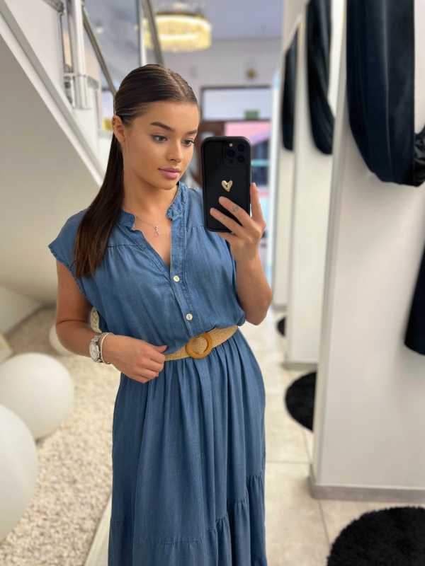 NB592 Sukienka Maxi Tencel Niebieska