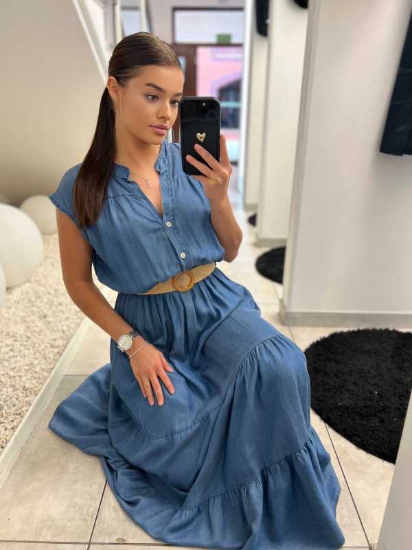 NB592 Sukienka Maxi Tencel Niebieska