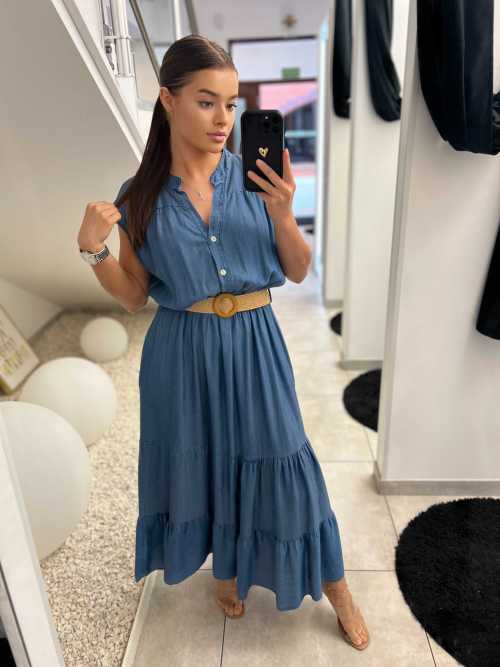 NB592 Sukienka Maxi Tencel Niebieska