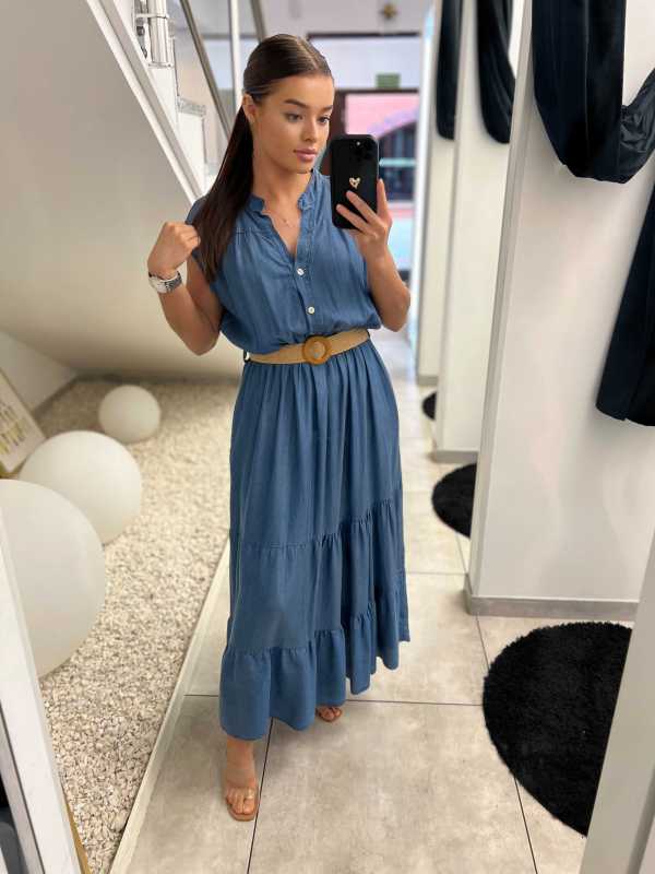 NB592 Sukienka Maxi Tencel Niebieska