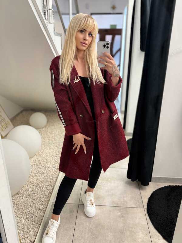 NB676 Płaszcz typu Boucle Bordowy
