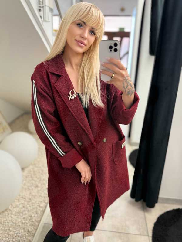 NB676 Płaszcz typu Boucle Bordowy