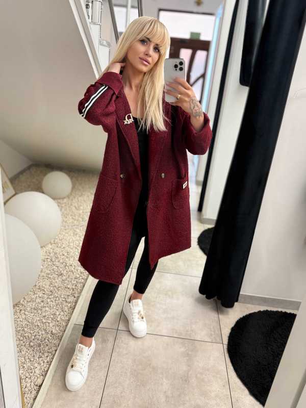 NB676 Płaszcz typu Boucle Bordowy