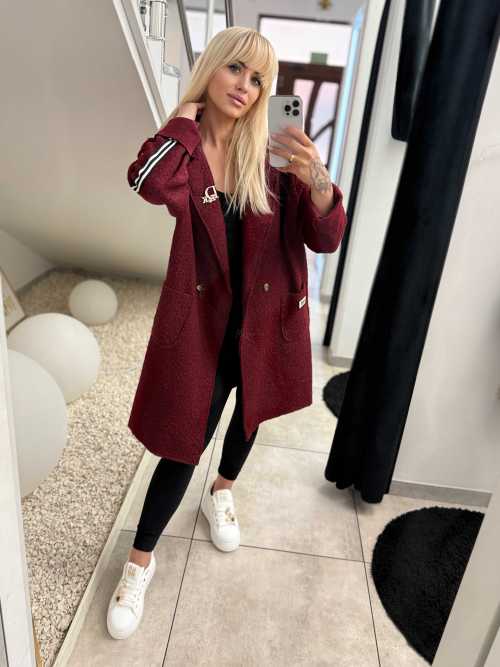 NB676 Płaszcz typu Boucle Bordowy