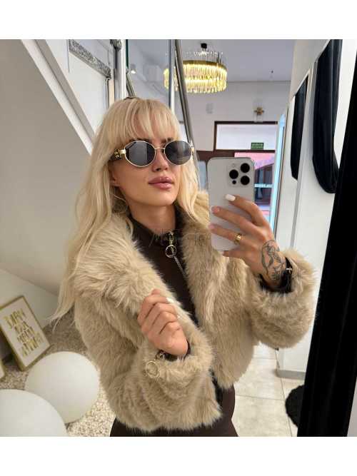 DM670 Eleganckie Krótkie Futerko Beżowe