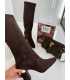 B704 Buty Kozaki Damskie Zamszowe Obsas Słupek Czekolada
