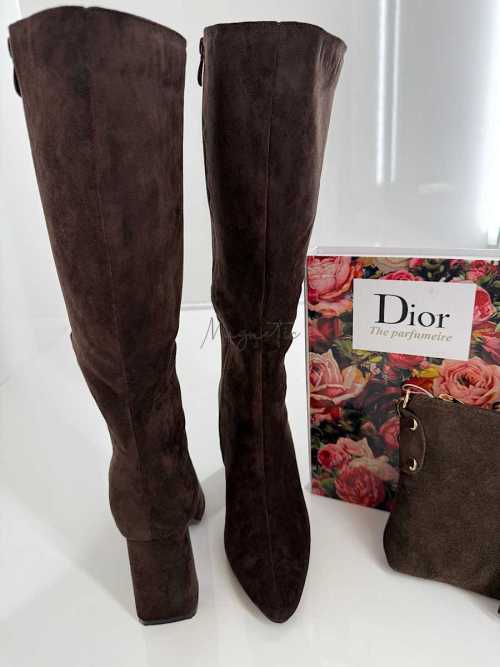 B704 Buty Kozaki Damskie Zamszowe Obsas Słupek Czekolada