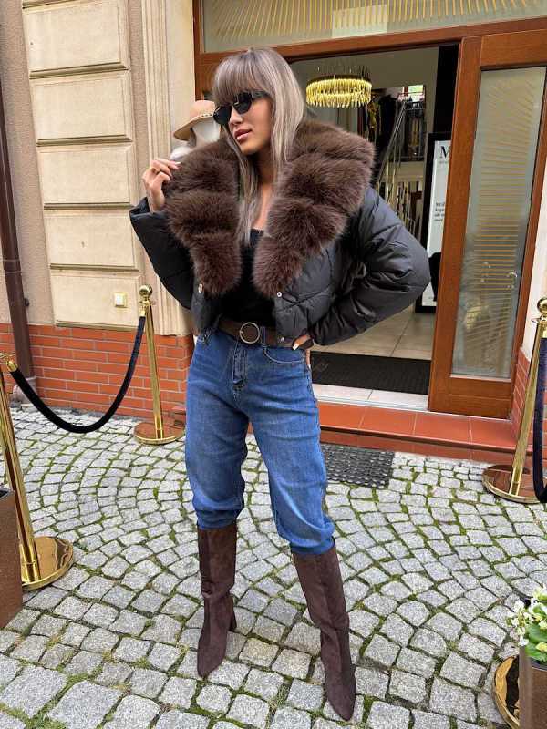 B704 Buty Kozaki Damskie Zamszowe Obsas Słupek Czekolada